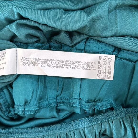 ZARA emerald green turquoise dress satin mock neck pleated ruched NWOT S - Picture 6 of 10